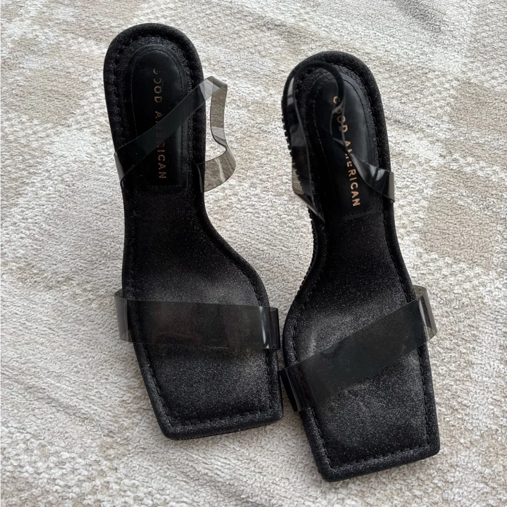 Good American Crystal Crush Lucite Glitter Sling Back Heels - Picture 2 of 8